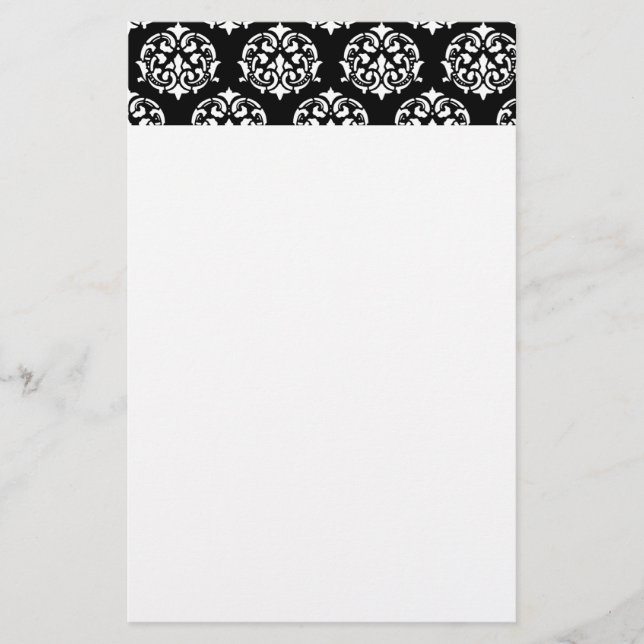 Papeterie Papier à lettres Damas noir et blanc (Devant)