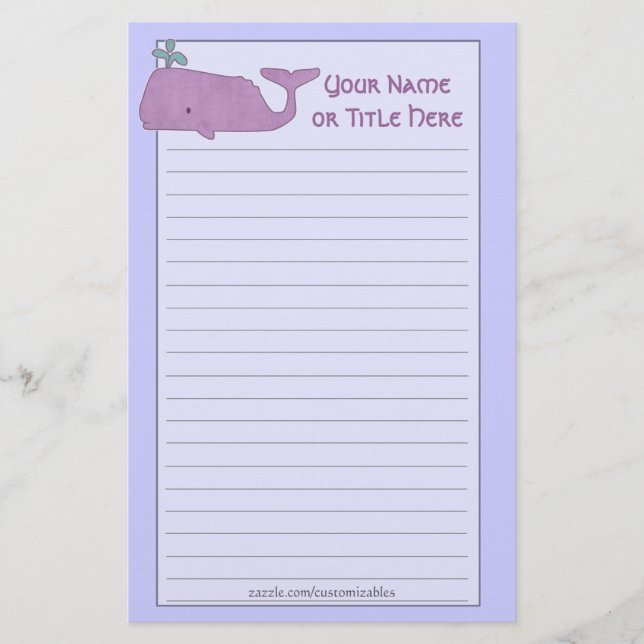 Papeterie Papier à lettres de baleines violettes (Devant)