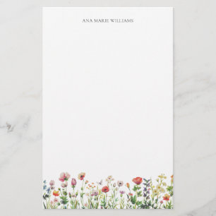 Papeterie Papier à lettres élégant à fleurs sauvages aquarel