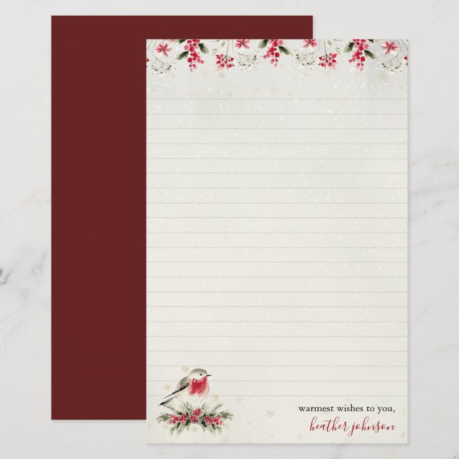 Papeterie Papier à Lettres Hearthlight Notes Robin d'Hiver P (Devant / Derrière)