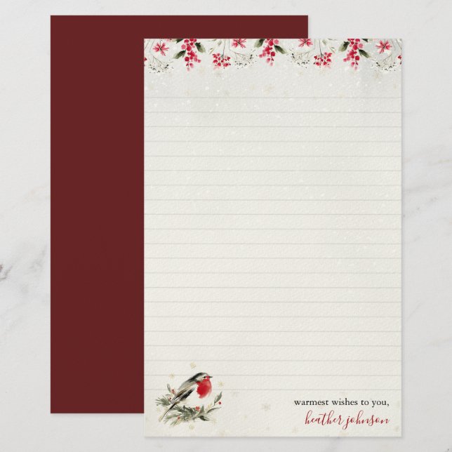 Papeterie Papier à Lettres Hearthlight Notes Robin d'Hiver P (Devant / Derrière)