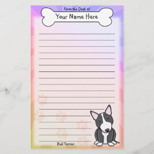 Papeterie Papier à lettres Kawaii noir et blanc Bull Terrie