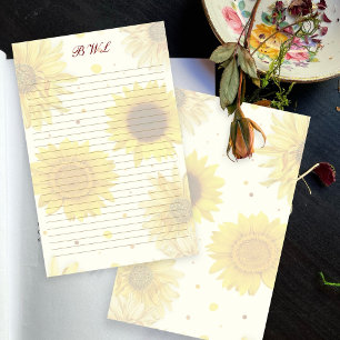 Papeterie Papier à lettres ligné tournesols Monogramme
