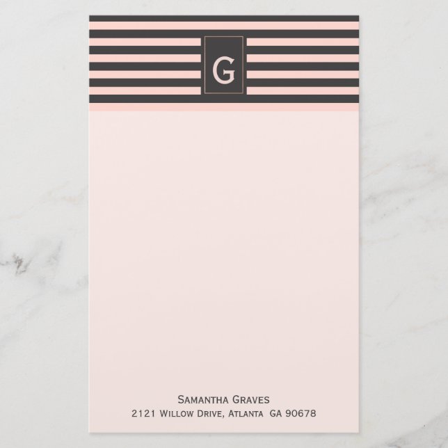 Papeterie Papier à lettres monogramme blanc et gris chic (Devant)