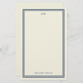Papeterie Papier à lettres monogramme bleu marine et crème (Devant / Derrière)