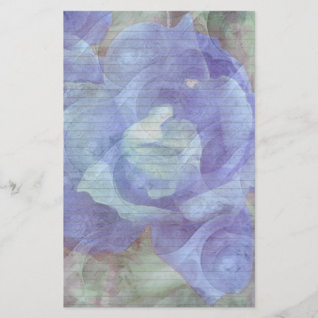 Papeterie Papier à lettres Rose bleu - lignes optionnelles (Devant)
