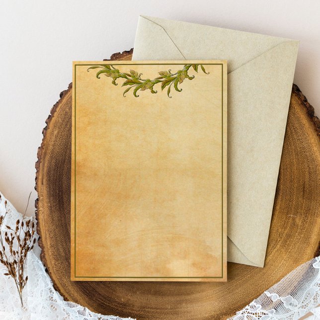 Papeterie Papier à lettres Vintage Feuille vert (Créateur téléchargé)