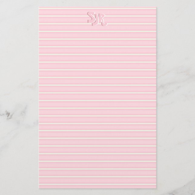 Papeterie Papier à papier à rayures rose et blanc Monogramme (Devant)