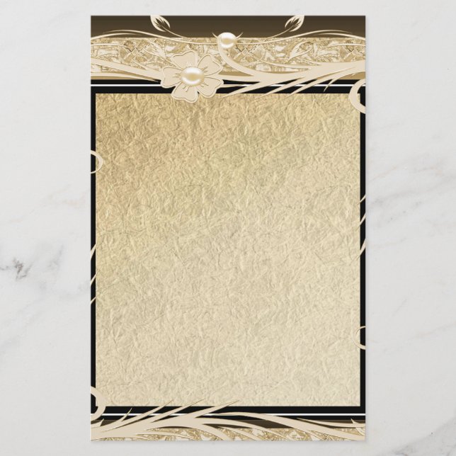Papeterie Papier Ancien Fleur Florale Or Noir (Devant)