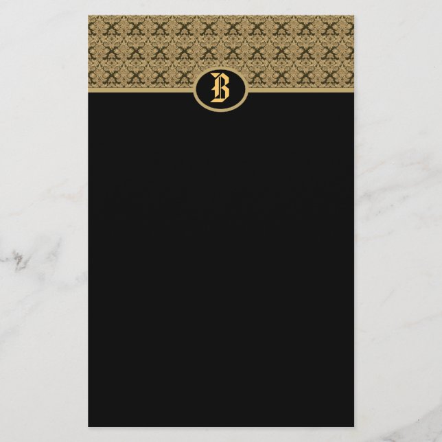Papeterie Papier Damas Monogramme d'or noir (Devant)