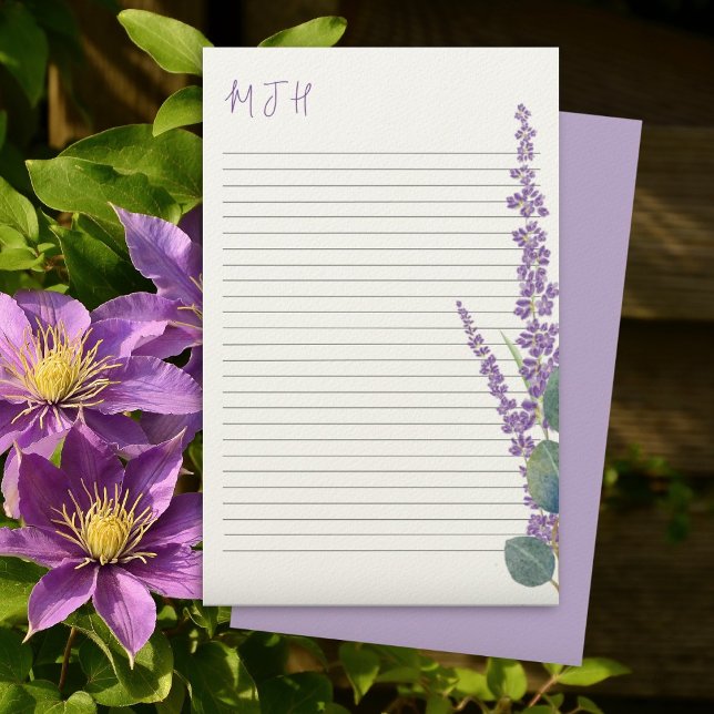 Papeterie Papier d'écriture de monogramme Lavender Eucalyptu (Créateur téléchargé)