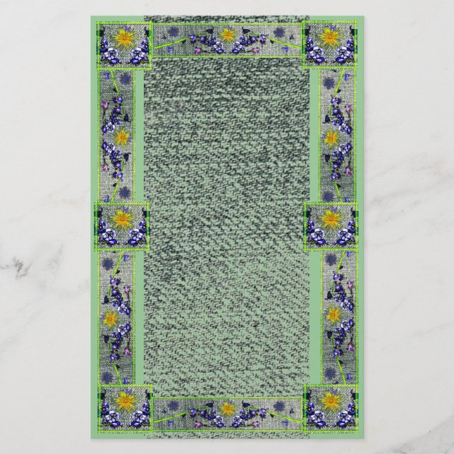 Papeterie Papier Denim vert Fleurs de printemps (Devant)