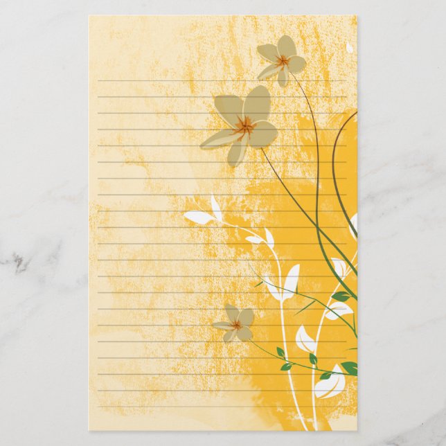 Papeterie papier ligné au design floral doré moderne (Devant)