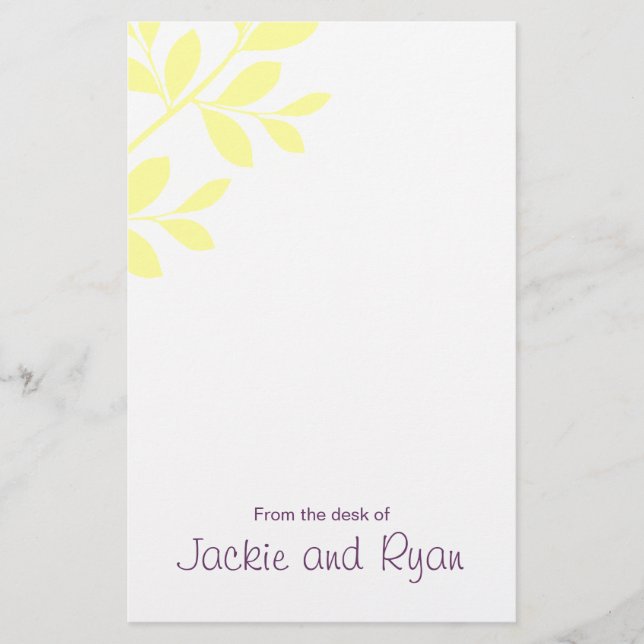 Papeterie Papier Mariage Feuille Branche jaune violet (Devant)