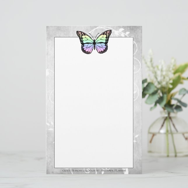 Papeterie Papier papillon arc-en-ciel brillant (Debout devant)