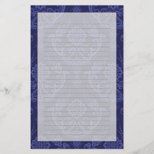 Papeterie Papier peint bleu fleuri damassé de luxe