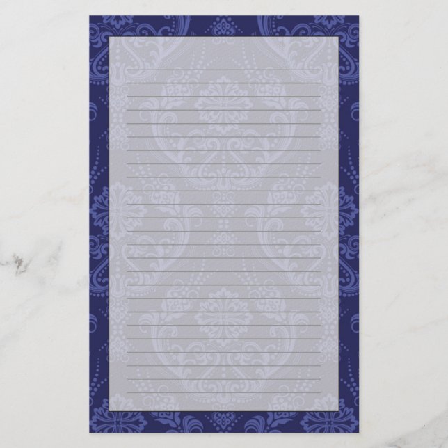 Papeterie Papier peint bleu fleuri damassé de luxe (Devant)