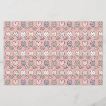 Papier scrapbook Visages de Chat Rose Pastel Kawai