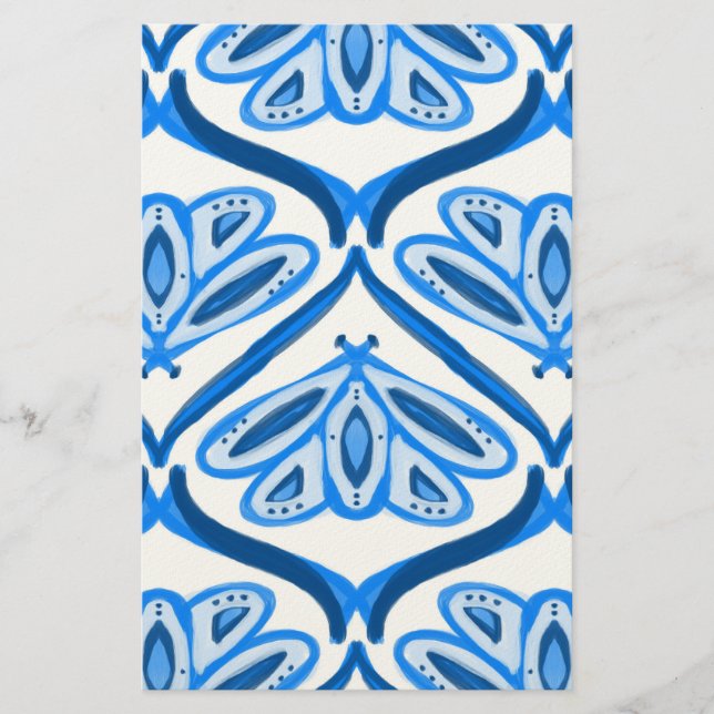 Papeterie Papillon Moth Blue Aquarelle Semble Blanc Joli  (Devant)