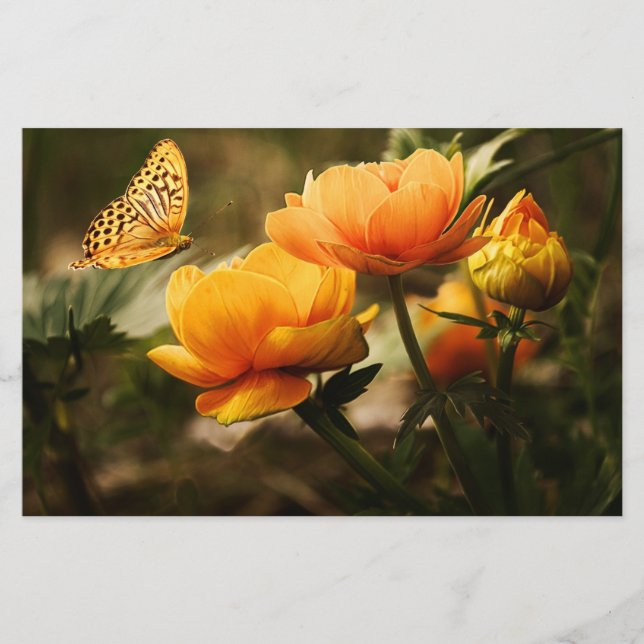 Papeterie Papillon orange et fleurs (Devant)