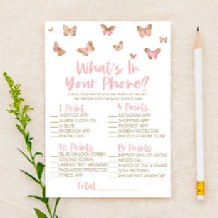 Papeterie Papillon rose Dans Votre Baby shower Téléphone Jeu