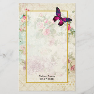 Papeterie Papillon rose et Shabby Roses Vintages Personnalis