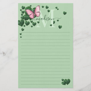 Papeterie Papillon Rose Personnalisé avec Feuilles en Forme