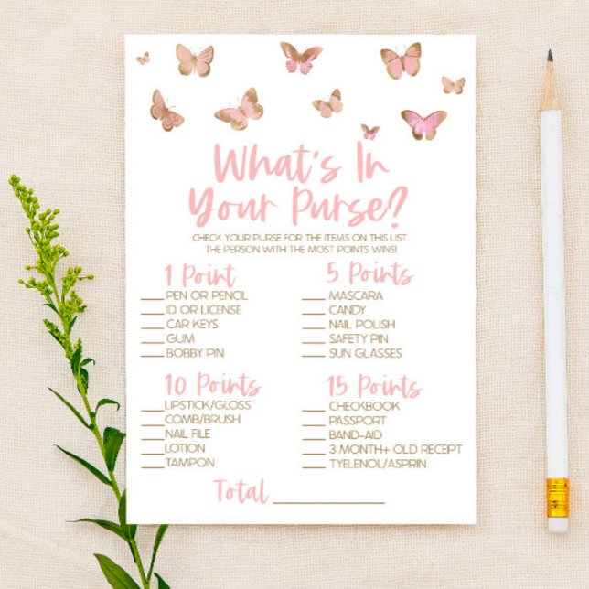Papeterie Papillon rose Qu'est-ce que dans le jeu de Baby sh (Créateur téléchargé)