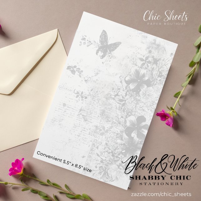 Papeterie Papillon Shabby Chic Noir & Blanc (Créateur téléchargé)