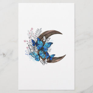 Papeterie Papillons bleus sur croissant en bois