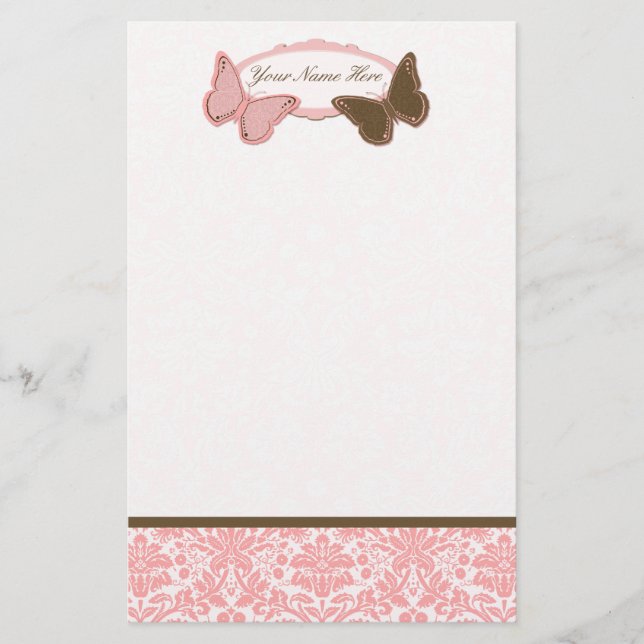 Papeterie Papillons faits sur commande de rose et de brun de (Devant)