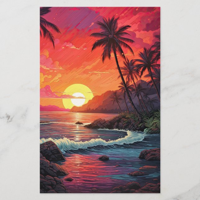 Papeterie Paradis de l'île de la plage tropicale au coucher  (Devant)