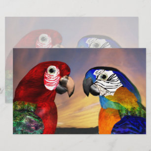 Papeterie PARROTS HYPER / ARA ROUGE ET BLEU, Papier vert