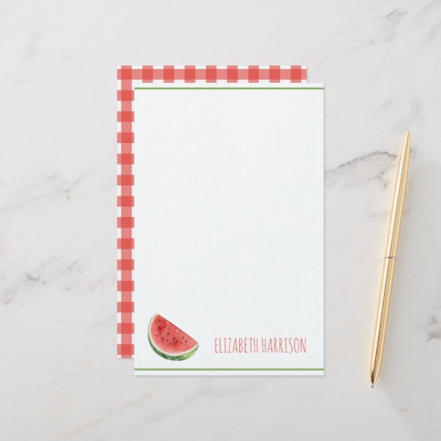 Papeterie Pastèque d'été et carreaux Gingham rouge (Devant/Arrière en situation)