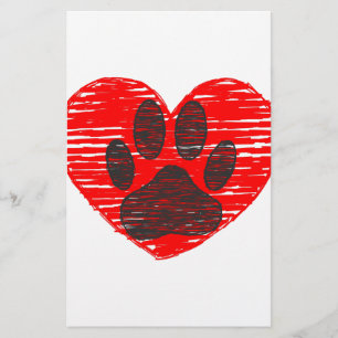 Papeterie Paw Chien Croquis Dans Le Coeur Rouge