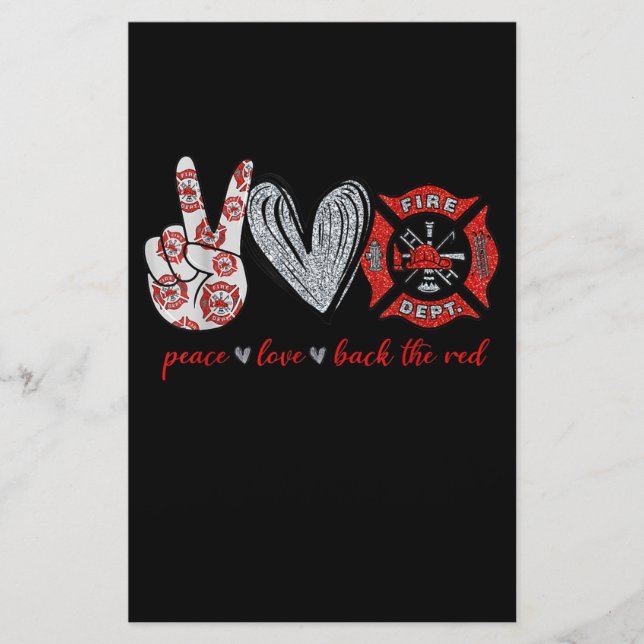 Papeterie Peace Love Back Red | Funny Firefighter Lover cade (Devant)