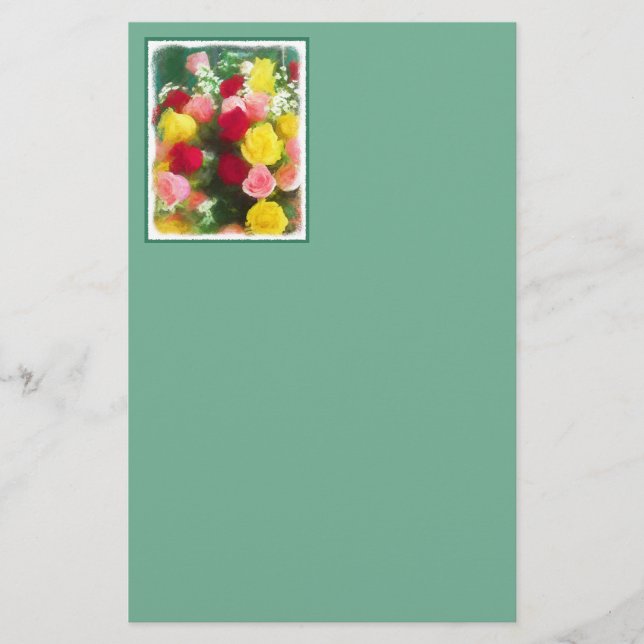 Papeterie Peinture Bouquet Rose - Jolie Art Fleur Originale (Devant)