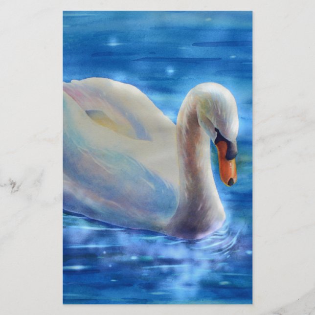 Papeterie Peinture d'aquarelle blanche pour cygne (Devant)