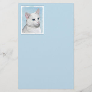 Papeterie Peinture de chat blanc - Cute Original Cat Art