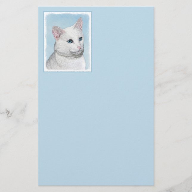 Papeterie Peinture de chat blanc - Cute Original Cat Art (Devant)