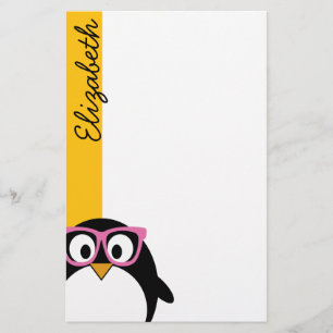 Papeterie Penguin Hipster - Joli dessin en rose jaune