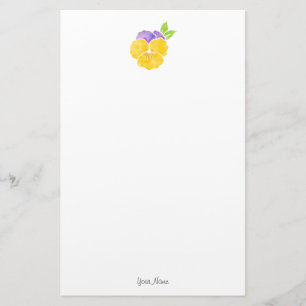 Papeterie Pensée pourpre et jaune d'aquarelle