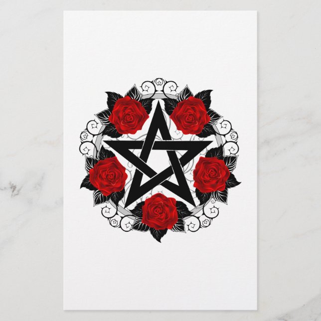 Papeterie Pentagramme aux roses rouges (Devant)