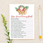 Papeterie Père Noël Christmas Qui Connaît Maman Baby shower<br><div class="desc">C'est un thème de Noël du Père Noël Qui connaît maman meilleur Baby shower jeu. *Qui Connaît Maman Le Mieux ? - Remplissez votre propre feuille de réponses et demandez à vos invités de deviner les réponses! devinez maman pour être mère maman trivia zoo baby shower animal, animaux baby shower,...</div>