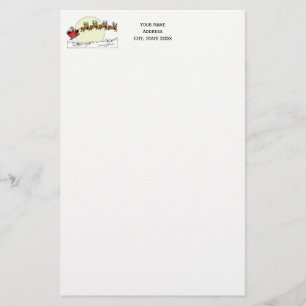 Papeterie Père Noël Reindeer Sur La Neige Couverte Ville Lt 