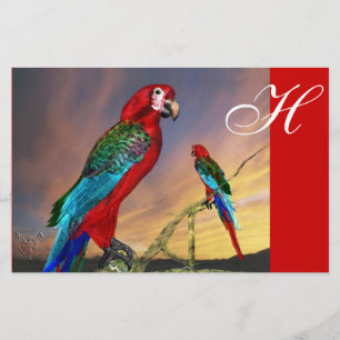PAPETERIE PERROQUETS HYPER / ARA ROUGE  MONOGRAMME