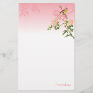 Papeterie Personnalisable : Oiseau sur la fleur chinoise
