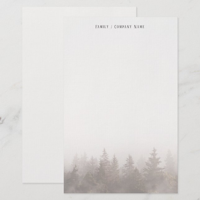 Papeterie personnalisée de forêt brumeuse (Devant / Derrière)