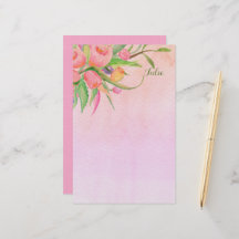 Papeterie personnalisée en fleurs, rose et jeune