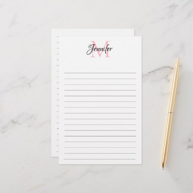 Papeterie personnalisée minimaliste avec monogramm (Devant/Arrière en situation)